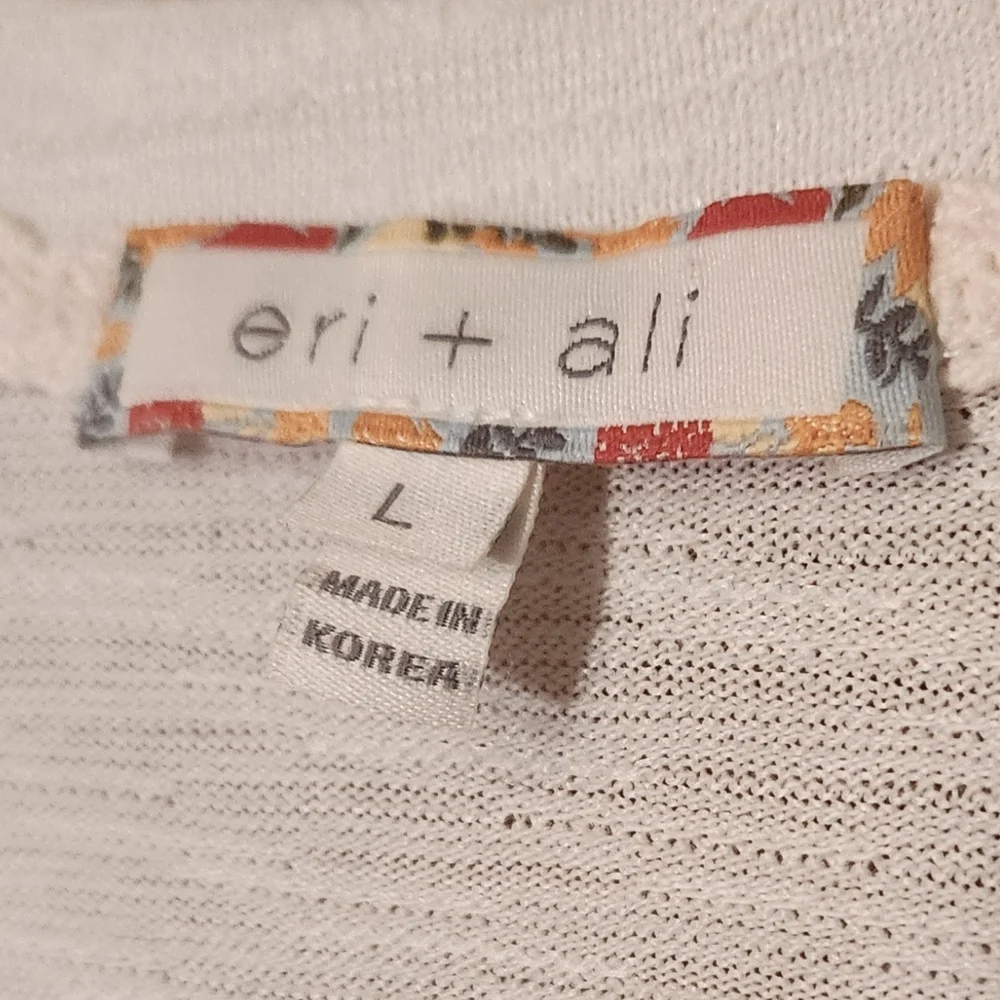Anthropologie Eri and Ali Floral Sleeve Top White Women's Size Large